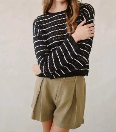 Bella Dahl Crew Neck Sweater In Black/ivory Stripe In Multi