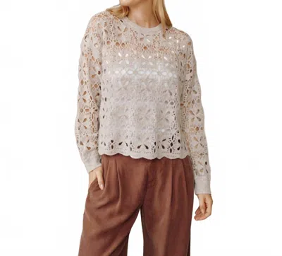 Bella Dahl Crochet Crew Neck Sweater In Almond In White