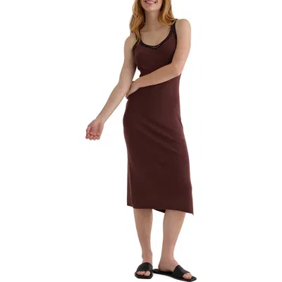 Bella Dahl Crochet Trim Linen Blend Midi Sweater Dress In Red