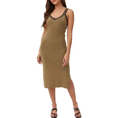 Bella Dahl Crochet Trim Linen Blend Midi Sweater Dress In Green
