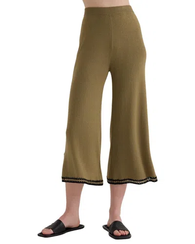 Bella Dahl Crocheted Trim Linen-blend Cropped Pant In Green