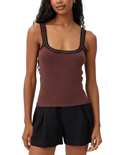 Bella Dahl Crocheted Trim Linen-blend Sweater Top In Brown