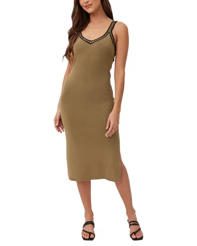 Bella Dahl Crocheted Trim V-neck Linen-blend Midi Dress In Brown