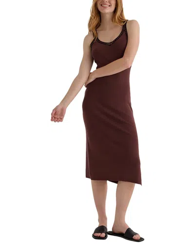 Bella Dahl Crocheted Trim V-neck Linen-blend Midi Dress In Black