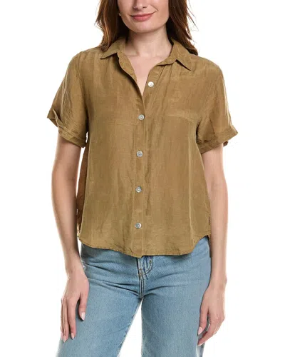 Bella Dahl Cuffed Short Sleeve Linen-blend Shirt In Brown