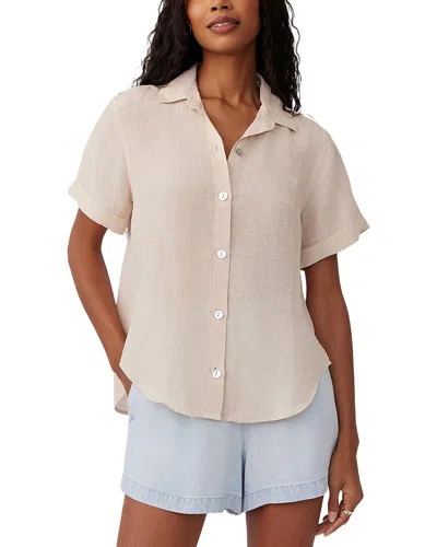 Bella Dahl Cuffed Short Sleeve Linen-blend Shirt In Brown