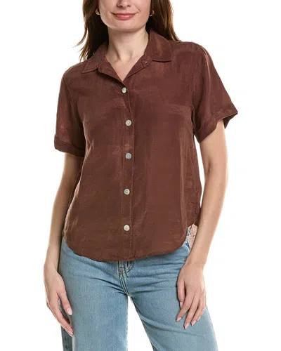 Bella Dahl Cuffed Short Sleeve Linen-blend Shirt In Brown