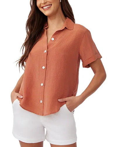 Bella Dahl Cuffed Short Sleeve Linen-blend Shirt In Orange