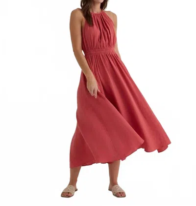 Bella Dahl Cut Out Back Halter Midi Dress In Cherry Rose In Multi