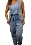 Bella Dahl Denim Square Neck Cargo Jumpsuit In Blue In Multi