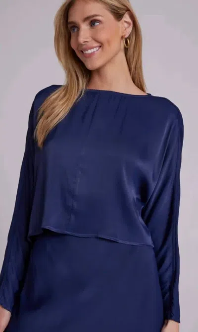 Bella Dahl Dolman Satin Sleeve Blouse In Dark Azure In Multi