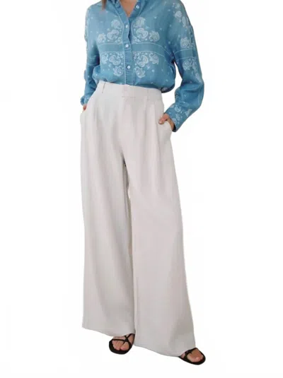 Bella Dahl Double Pleated Wide Leg High Waist Pant In Ivory Stone In Blue