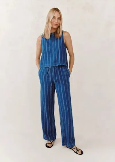 Bella Dahl Drawstring Wide Leg Pants In Indigo Stripe In Blue