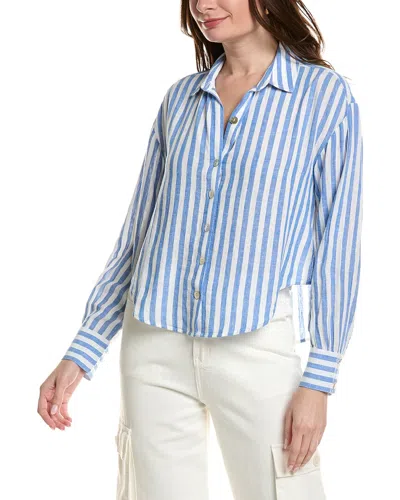 Bella Dahl Drop Shoulder Button Down Linen-blend Shirt In Blue
