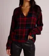 Bella Dahl Drop Shoulder Pullover Sweater In Winter Berry Plaid In Multi