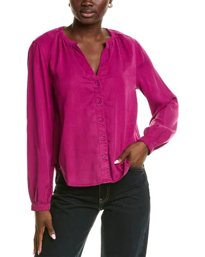 Bella Dahl Elastic Neck Button Down Shirt In Pink