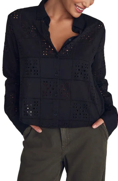 Bella Dahl Embroidered Eyelet Button-up Shirt In Black