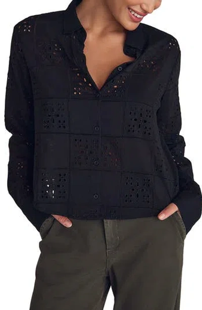 Bella Dahl Embroidered Eyelet Button-up Shirt In Black