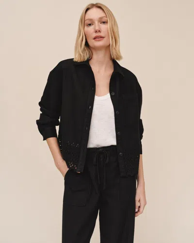 Bella Dahl Embroidered Hem Chore Jacket In Black