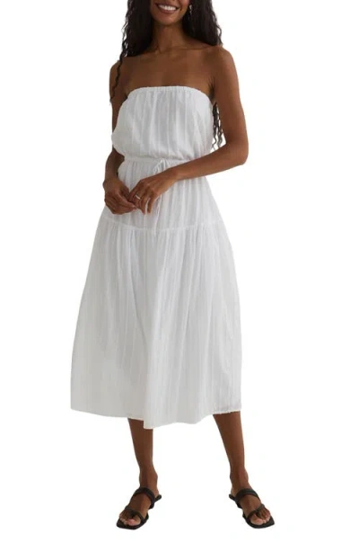 Bella Dahl Embroidered Stripe Strapless Cotton Midi Dress In White