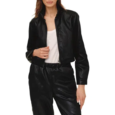 Bella Dahl Faux Leather Crop Bomber Jacket In Black