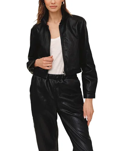 Bella Dahl Faux Leather Cropped Bomber Jacket In Black
