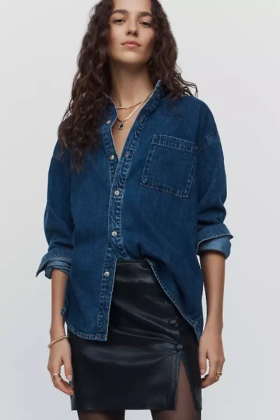 Bella Dahl Faux Leather Wrap Skirt In Blue