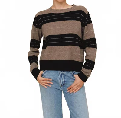 Bella Dahl Fitted Crew Sweater In Frappe Stripe In Brown