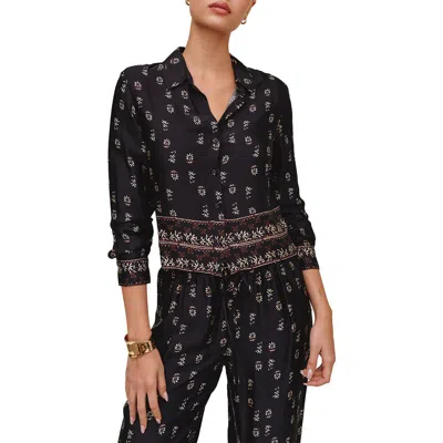 Bella Dahl Floral Border Print Long Sleeve Button-up Shirt In Black