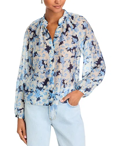 Bella Dahl Floral Print Shirred Collar Blouse In Blue Bloom