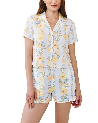 Bella Dahl Stripe Floral Short Sleeve Button-up Camp Shirt In Neutral