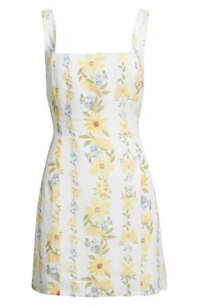 Bella Dahl Floral Smock Back Linen Blend Minidress In White