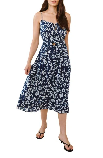 Bella Dahl Floral Tie Front Midi Dress In Blue
