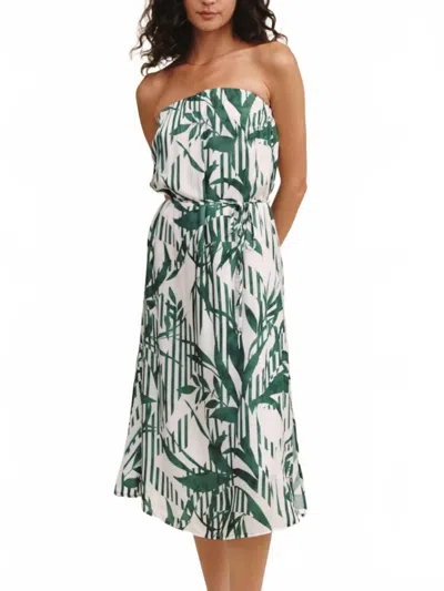Bella Dahl Flowy Strapless Midi Dress In Palm Paradise Print In Green