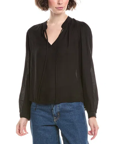 Bella Dahl Flowy Tie Neck Blouse In Black