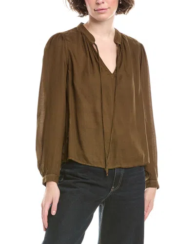 Bella Dahl Flowy Tie Neck Blouse In Green