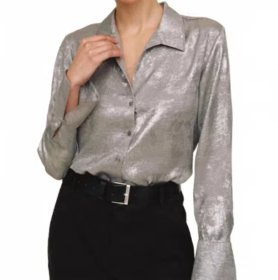 Bella Dahl Flowy Wide Collared Button Down Shirt In Silver Distressed Foil In Multi