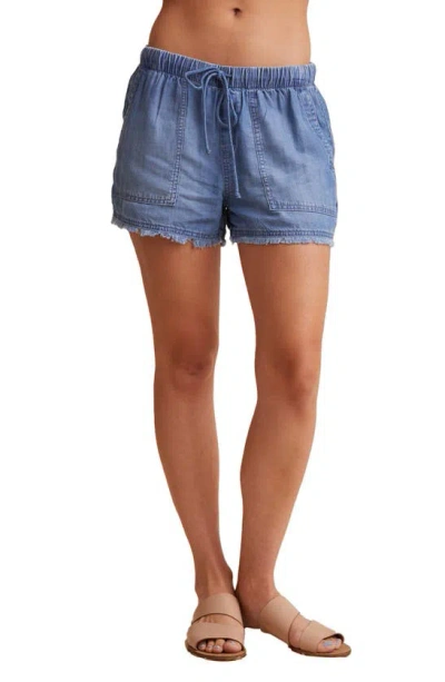 Bella Dahl Fray Hem Denim Drawstring Shorts In Medium Ombre Wash