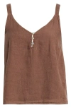 Bella Dahl Front Button Linen Camisole In Cocoa Cabana