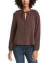 Bella Dahl Full Sleeve Raglan Button Down Blouse In Brown