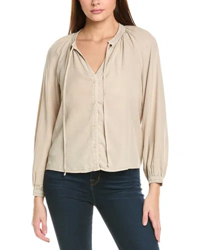Bella Dahl Full Sleeve Raglan Button Down Shirt In Beige
