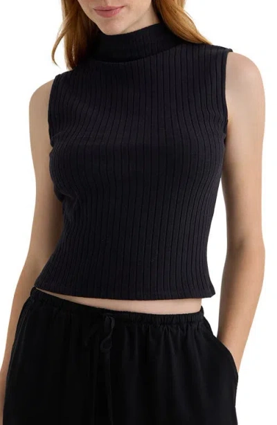 Bella Dahl Funnel Neck Rib Tank In Black