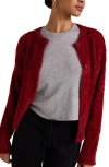 Bella Dahl Fuzzy Crewneck Cardigan In Ruby Red