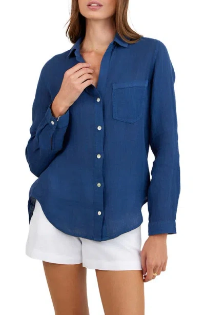 Bella Dahl Garment Dyed Linen Button-up Shirt In Blue