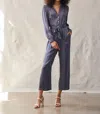 Bella Dahl Gathered Button Front Jumpsuit In Smoke Shadow In Blue