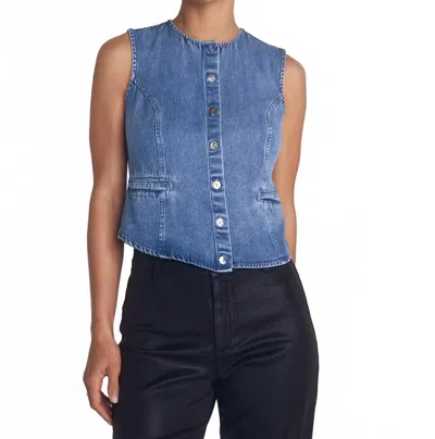 Bella Dahl High Neck Fitted Vest In Medium Vintage Wash In Blue