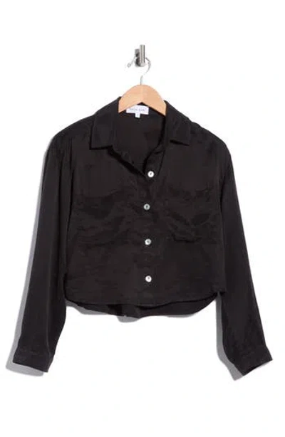 Bella Dahl Inverted Pleat Crop Button-up Shirt In Black