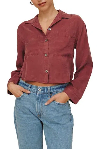Bella Dahl Inverted Pleat Crop Button-up Shirt In Ruby Dusk