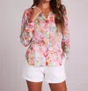 Bella Dahl Full Button Down Shirt In Ipanema Floral Print In Pink
