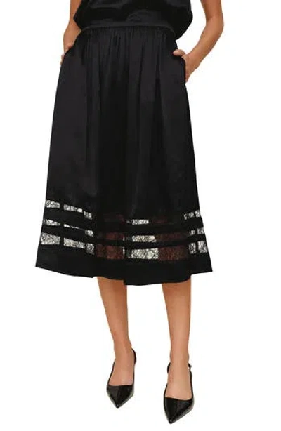 Bella Dahl Lace Inset Midi Skirt In Black